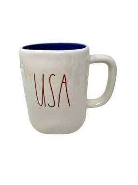 Rae Dunn USA Mug Patriotic Large Coffee Cup Ceramic Magenta Farmhouse Blue 16oz